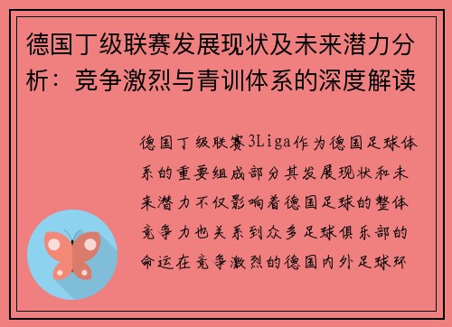 德国丁级联赛发展现状及未来潜力分析：竞争激烈与青训体系的深度解读